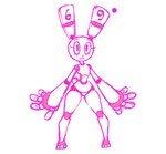 3_toes 4_fingers anthro feet female fingers machine rabbit_ears robotic_arm robotic_legs scut_tail short_tail simple_background smile solo tail toes white_background 69blackcat69 lagomorph leporid mammal rabbit robot hi_res monochrome pink_and_white sketch