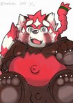 anthro balls belly big_belly blush brown_body flaccid genitals kemono male moobs navel nipples overweight overweight_male penis red_body sitting solo young young_anthro tanpaoex lifewonders tokyo_afterschool_summoners zhurong_(tas) ailurid mammal red_panda 2022 hi_res