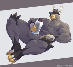 3_toes 5_fingers abs anthro balls big_muscles big_penis black_body bodily_fluids claws erection eyes_closed feet fingers genitals hand_on_penis holding_object holding_penetrable_sex_toy holding_sex_toy huge_muscles lying male masturbation motion_lines muscular muscular_anthro muscular_male nipples nude nude_anthro on_back pecs penetrable_sex_toy penetration penile penile_masturbation penis saliva sex_toy solo spikes spikes_(anatomy) thick_thighs toe_claws toes tongue tongue_out toying_self vein veiny_penis white_body yellow_body voviat nintendo pokemon bear generation_8_pokemon legendary_pokemon mammal pokemon_(species) single_strike_style_urshifu urshifu hi_res