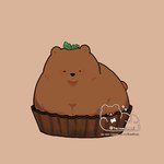 black_nose brown_body candy chibi chocolate chocolate_tart dessert dot_eyes eyes_closed feral food micro simple_background solo shirokumani bear mammal 1:1 2021 hi_res