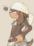 anthro belt bottomwear brown_body brown_fur clothed clothing floppy_ears fur kerchief male pants solo topless topless_anthro topless_male yellow_eyes young thesandwich15 cyberconnect2 fuga:_melodies_of_steel little_tail_bronx jin_macchiato canid canine canis domestic_dog mammal