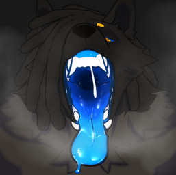 anthro black_background black_body black_hair blue_gums blue_sclera blue_tongue dreadlocks fangs hair male male_anthro mouth_shot open_mouth simple_background solo steam steamy_breath teeth tongue tongue_out wolfwireless wolfwireless_(character) canid canine canis mammal wolf hi_res