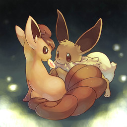 canine couple cute eevee feral fire_stone fox fuchsia_(artist) looking_at_viewer mammal multiple_tails night nintendo pokémon video_games vulpix
Rating: Safe
Score: 3
User: Caroway
Date: April 20, 2010