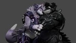 anthro armor clothing duo exposed_belly eyes_closed female grey_background hand_holding hug looking_at_another looking_at_partner machine male muscular muscular_male neck_tuft panties simple_background slightly_chubby slightly_chubby_female tuft underwear wide_hips wide_shoulders the_tao_swordsman pral_(the_tao_swordsman) syko_(mamagen) mamagen papagen protogen 16:9 3d_(artwork) digital_media_(artwork) hi_res widescreen