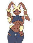 anthro big_breasts breasts brown_body brown_fur clothed clothing female fur hair simple_background solo under_boob itzimiau nintendo pokemon generation_6_pokemon mega_evolution mega_lopunny pokemon_(species) hi_res