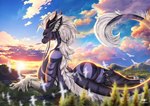 anthro breasts butt female forest fur hair horn looking_at_viewer macro mountain nude plant solo tail tree redelder asian_mythology mythology dragon eastern_dragon mythological_creature mythological_scalie scalie absurd_res digital_media_(artwork) hi_res