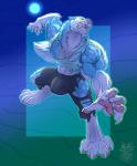 anthro biceps big_muscles blue_body blue_fur bottomwear bulge claws clothing fangs fur glowing glowing_eyes male moon muscular muscular_anthro muscular_male pants pecs shirt solo teeth toe_claws topwear torn_clothing white_body white_fur yellow_eyes skaylez vallhound fluke_the_husky canid canine canis domestic_dog husky mammal nordic_sled_dog spitz werecanid werecanine werecreature weredog werehusky digital_media_(artwork) full-length_portrait hi_res portrait