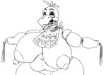 anthro areola beak bib big_breasts black_eyes breasts female front_view head_feathers head_tuft huge_breasts looking_at_viewer machine navel nipples open_beak open_mouth overweight overweight_female simple_background solo text thick_thighs tuft white_background wide_hips wire olozva five_nights_at_freddy's five_nights_at_freddy's_2 scottgames withered_chica_(fnaf) animatronic avian bird chicken galliform gallus_(genus) phasianid robot 2025 digital_media_(artwork) monochrome