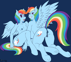 all_fours animal_genitalia animal_vulva anthro anus big_breasts breasts butt clone darkened_genitalia duo equine_genitalia equine_vulva feathered_wings feathers female female/female genitals grin hair hooves multicolored_hair nipples open_mouth rainbow_hair selfcest side_boob simple_background sitting small_breasts smile square_crossover transparent_background underhoof vulva wings marukomuru friendship_is_magic hasbro my_little_pony mythology rainbow_dash_(mlp) equid equine horse mammal mythological_creature mythological_equine pegasus pony 2016 alpha_channel hi_res