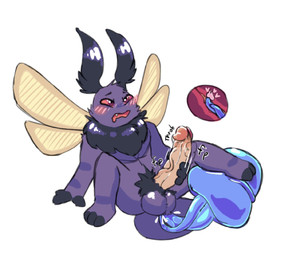 ambiguous_gender anthro balls big_balls big_penis blue_body blush duo feral genitals internal looking_pleasured male male/ambiguous masturbation neck_tuft onomatopoeia penis purple_body sex simple_background simple_coloring sound_effects tentacle_sex tentacles text throbbing throbbing_penis tuft vein veiny_penis white_background wings memberofdragon aquatic arthropod cnidarian insect jellyfish lepidopteran medusozoan moth hi_res