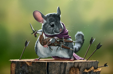 ambiguous_gender arrow_(weapon) arrowed assassin black_eyes cape clothing dagger feral fur grey_body grey_fur melee_weapon ranged_weapon smile solo weapon johannes_holm chinchilla chinchillid mammal rodent