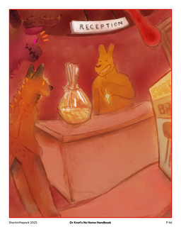 ambiguous_gender barbecue basket box container furniture holding_key holding_object horn key sign smile spikes spikes_(anatomy) table uvula sharkinthepark bovid bovine canid canine cattle demon fox kangaroo macropod mammal marsupial 2025 4:5 absurd_res hi_res male_(lore)