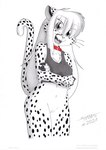 anthro belly bottomless clothed clothing collar female genitals hair long_hair navel no_underwear pussy solo tirashanks_(artist) vanilla_(tirashanks) cheetah felid feline mammal 2021