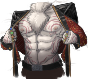 abs anthro belt clothing faceless_anthro faceless_character faceless_male fur gold_(metal) gold_jewelry jewelry male markings muscular muscular_anthro muscular_male nipples ring solo striped_body striped_fur striped_markings stripes white_body white_fur ottobum canid canine canis mammal wolf absurd_res hi_res
