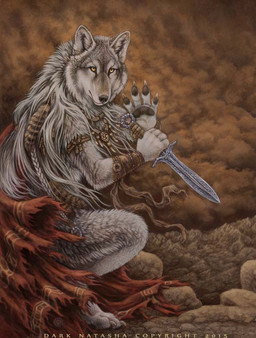 ambiguous_gender anthro armband biped black_nose claws cloak clothing dagger digitigrade feathers feet fur grey_body grey_fur grey_hair hair hindpaw holding_dagger holding_melee_weapon holding_object holding_weapon inner_ear_fluff jewelry knife leather looking_at_viewer male melee_weapon no_sclera outside pawpads paws sitting snout solo tuft weapon white_claws yellow_eyes dark_natasha canid canine canis mammal wolf 2015 signature