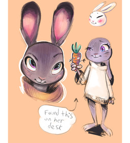 anthro blue_eyes blush carrot clothing eyes_closed female food fur grey_body grey_fur long_ears plant purple_eyes smile vegetable fearmywaffles disney zootopia judy_hopps lagomorph leporid mammal rabbit hi_res pillarbox source_request
