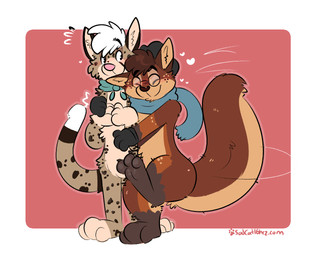 anthro duo eyewear feet glasses heart_symbol hug male scarf toes toony conditional_dnp sadcat16hrz eddy_squirrel felid leopard mammal pantherine rodent sciurid tree_squirrel 5:4