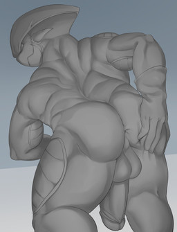 anus balls big_penis butt clothed clothing erection genitals gloves gloves_only hand_on_butt handwear handwear_only humanoid_genitalia humanoid_penis male mostly_nude nude penis presenting presenting_anus presenting_hindquarters rear_view smile smirk solo spread_butt spreading yurari_yr f-zero nintendo pico_(f-zero) alien absurd_res hi_res monochrome shaded