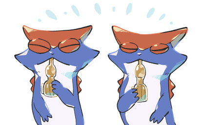ambiguous_gender beverage clone drinking duo eyes_closed semi-anthro simple_background white_background harefurahoroni armello league_of_geeks nazar_(armello) gecko lizard reptile scalie digital_media_(artwork)