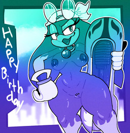 anthro areola bandeau big_breasts biped blue_eyes breasts clothing collar curvy_figure extreme_gear eyelashes eyewear eyewear_on_head feathers female front_view genitals gloves half-closed_eyes handwear hourglass_figure huge_hips kerchief long_eyelashes narrowed_eyes navel nipples non-mammal_breasts non-mammal_navel non-mammal_nipples nude open_mouth pubes purple_areola purple_body purple_feathers purple_nipples small_waist smug_face solo sunglasses sunglasses_on_head text thick_thighs topwear vulva wearing_sunglasses white_bandeau white_clothing white_topwear wide_hips mschaox6 sega sonic_riders sonic_the_hedgehog_(series) wave_the_swallow avian bird hirundinid oscine passerine swallow_(bird) english_text hi_res