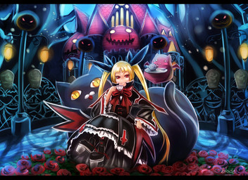 accessory beverage black_body black_fur blonde_hair castle container cup female feral flower food fruit fur group hair hair_accessory hair_ribbon jack-o'-lantern male not_furry_focus plant pumpkin red_body red_eyes red_fur ribbons rose_(flower) tea tea_cup teapot twintails_(hairstyle) yellow_eyes blade-sama arc_system_works blazblue gii_(blazblue) nago_(blazblue) rachel_alucard bat domestic_cat felid feline felis humanoid mammal vampire