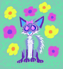 blue_body blue_eyes blue_fur female female_feral feral flower fur happy pink_eyes pink_flower plant solo yellow_flower demensa emil_(demensa) canid canine canis coyote domestic_dog mammal 2024 full-length_portrait hi_res portrait