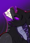 anthro black_background black_eyebrows black_eyes black_hair eyebrows grey_body hair male outline purple_background purple_ears purple_eyes red_outline scales showing_teeth simple_background solo therealonelenny mythology dragon mythological_creature mythological_scalie scalie hi_res