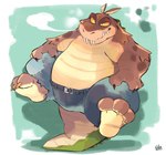 anthro belly bottomwear brown_body clothing feet kemono male overweight overweight_male pants solo ginnosuke activision crash_bandicoot_(series) dingodile canid canine canis crocodile crocodilian dingo hybrid mammal reptile scalie 2022 hi_res