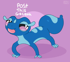 4_legs ambiguous_gender back_markings black_eyes blep blue_body feral grey_markings looking_at_viewer markings simple_background standing tail tail_markings text tongue tongue_out wiggle conditional_dnp pocketpaws nintendo pokemon gecqua generation_10_pokemon pokemon_(species) 2d_animation animated english_text frame_by_frame meme