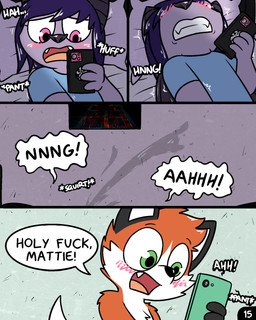 anthro bodily_fluids ejaculation female fur genital_fluids genitals hair male masturbation orgasm penis phone_call vaginal_fluids vaginal_squirting young pokefound da_silva mattie_(pokefound) randy_(pokefound) bat canid canine fox mammal megabat 4:5 comic hi_res