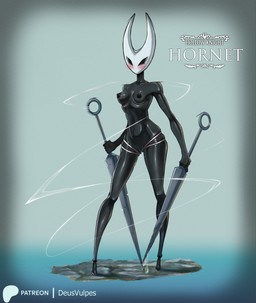 athletic athletic_humanoid biped black_body black_eyes black_nipples blush bodily_fluids breasts erect_nipples female female_humanoid genital_fluids genitals glistening mask melee_weapon nipples nude pose simple_background small_breasts solo standing sword vaginal_fluids vulva weapon wearing_mask deusvulpes hollow_knight_(franchise) team_cherry hornet_(hollow_knight) arthropod humanoid insect colored digital_drawing_(artwork) digital_media_(artwork) hi_res pinup
