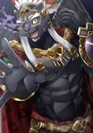 abs anthro aztec_clothing black_body black_fur blue_eyes eye_patch eyebrows eyewear fur headdress male muscular muscular_anthro muscular_male pecs scar solo thick_eyebrows wings kuru_bushi18 lifewonders tokyo_afterschool_summoners tezcatlipoca_(tas) felid mammal pantherine hi_res