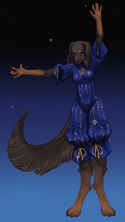 anthro black_body black_fur blue_clothing bow_ribbon breasts clothing digitigrade embroidery female floppy_ears fluffy fluffy_tail fur making_contact nipple_outline pose small_breasts solo tail tawny_fur nchprous bloodborne elden_ring fromsoftware sony_corporation sony_interactive_entertainment touhou angel_shadow canid canine canis dachshund domestic_dog hunting_dog long-haired_dachshund mammal 4k 9:16 absurd_res hi_res