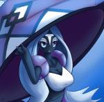 2017 3_fingers big_breasts blue_markings blue_theme breasts bust_portrait claws cleavage clothed clothing collarbone cool_colors digital_media_(artwork) digital_painting_(artwork) eye_markings eyelashes eyeshadow female fingers front_view frown generation_7_pokemon grey_body hair hi_res humanoid latiar legendary_pokemon long_hair looking_at_viewer makeup marine markings membrane_(anatomy) nintendo not_furry pokemon pokemon_(species) pokemorph portrait purple_body purple_claws raised_arm shell slim solo tapu_fini webbed_hands white_body white_hair