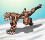 anthro black_body black_fur black_markings butt fur hair male markings muscular muscular_anthro muscular_male nude short_tail solo swimming tail ginkaze felid mammal pantherine tiger