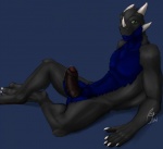 anthro arm_support balls biped black_body black_fur blue_background blue_body blue_fur bodily_fluids claws crossed_legs erection feet foreskin fur genital_fluids genitals green_eyes horn humanoid_genitalia humanoid_penis looking_at_viewer lying male multicolored_body multicolored_fur nude on_back partially_retracted_foreskin paws penis precum simple_background solo spread_legs spreading thick_penis two_tone_body two_tone_fur ishigray mythology ray_ishi dragon mythological_creature mythological_scalie scalie digital_media_(artwork)