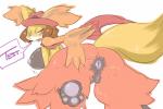 3:2 anthro anus big_breasts biped blush breasts brown_hair butt censor_removal_edit clothing colt_(artist) delphox delrena dialogue english_text feet female fur generation_6_pokemon genitals hair half-closed_eyes hat headgear headwear hi_res looking_at_viewer looking_back mostly_nude narrowed_eyes nintendo nipples orange_body orange_fur pawpads pokemon pokemon_(species) pokemon_trainer presenting presenting_anus pussy rear_view red_eyes serena_(pokemon) short_hair simple_background sketch solo speech_bubble spread_anus spreading text third-party_edit topwear vest white_background