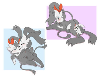 3_toes 69_position accessory anthro anthro_on_anthro balls blue_eyes blush bodily_fluids butt cunnilingus duo erection eyes_closed feet fellatio female female_penetrated floppy_ears foreskin fur genitals grey_body grey_fur hair_accessory hair_ribbon half-closed_eyes humanoid_genitalia humanoid_penis long_ears looking_back looking_pleasured male male/female male_penetrating male_penetrating_female narrowed_eyes nude open_mouth oral partially_retracted_foreskin pawpads paws penetration penile penis ribbons selfcest sex simple_background smile square_crossover sweat toes vaginal vaginal_penetration vulva white_body white_fur young enookie unknown_species 4:3 absurd_res digital_media_(artwork) hi_res source_request