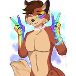 anthro femboy lgbt_pride male nude paint pride_colors solo avedirax edward_boss canid canine fox mammal 1:1 absurd_res hi_res