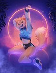 anthro blue_tongue femboy fur male midriff navel open_mouth orange_body orange_fur smile solo synthwave teeth tongue fumiko artsu_(artsu) canid canine fox mammal absurd_res digital_media_(artwork) hi_res shaded