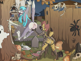 anal_orgasm anthro anus armor ball_gag balls bdsm biped black_markings black_nose black_spots blue_hair bodily_fluids bondage bound brown_hair butt clothed clothing costume countershade_butt countershade_face countershade_fur countershading digitigrade dipstick_ears dipstick_tail dominant dominant_female drooling duo ear_markings egg egg_in_ass egg_insertion ejaculation erection eye_roll facial_markings female fingering fur gag gagged genital_fluids genitals glans gloves_(marking) grey_body grey_fur grin hair halloween_costume halloween_decoration hands-free head_markings holidays huge_penetration humanoid_genitalia humanoid_penis humanoid_vulva interspecies jack-o'-lantern leg_markings long_hair looking_at_another looking_at_partner looking_pleasured male male_penetrated markings masturbation multicolored_ears muzzle_(marking) night nipples nude orgasm outside partially_clothed penetration penis saliva short_hair smile socks_(marking) spots spotted_body submissive submissive_male suspension suspension_bondage tail tail_markings tan_body tan_fur tongue tongue_out vaginal vaginal_fingering vaginal_fluids vaginal_fluids_on_hand vaginal_masturbation vulva white_body white_countershading white_fur white_markings young young_anthro young_female young_male young_on_young fuf halloween felicia_(dilbertdog) mizuhiro domestic_cat felid feline felis hyena mammal 2018 4:3 hi_res