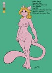 4_toes 5_fingers ability_(pokemon) anthro areola blonde_hair breasts brown_eyes color_swatch feet female fingers front_view fur genitals hair long_tail medium_breasts nipples pink_body pink_fur pokemorph postpartum_stomach pussy snout solo standing stated_adult stated_age stretch_marks tail text toes wide_snout s-nina third-party_edit nintendo pokemon amira_(swordfox) felid generation_1_pokemon legendary_pokemon mammal mew_(pokemon) pokemon_(species) 2022 color_edit colored english_text flat_colors hi_res model_sheet signature