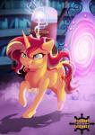 cutie_mark detailed_background female feral green_eyes hair hooves horn open_mouth red_hair smile solo teeth text tongue dvixie equestria_girls hasbro my_little_pony mythology sunset_shimmer_(eg) equid equine mammal mythological_creature mythological_equine unicorn 2017 digital_media_(artwork) english_text