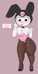 angry anthro areola blush blush_lines bow_tie breasts bunny_costume clothing costume fake_ears fake_rabbit_ears female fool's_hat gesture hand_gesture hat headgear headwear legwear leotard looking_at_viewer middle_finger pantyhose shirt_cuffs solo strapless_clothing strapless_leotard tongue tongue_out savagensfw onegai_my_melody sanrio kuromi demon lagomorph leporid mammal rabbit hi_res