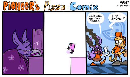 anthro blind chef clothed clothed_anthro clothed_female clothing delivery_(commerce) delivery_employee dialogue disability duo electronics eyewear female female/female fully_clothed fully_clothed_anthro fully_clothed_female fur glasses phone purple_body purple_fur scientist smoke speech_bubble spots text work_uniform yellow_body yellow_fur anotherartboy pioneer's_pizza chazz_mccheetah lizzy_rattington american_opossum cheetah felid feline mammal marsupial virginia_opossum comic english_text hi_res