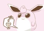 2019 ambiguous_gender bodily_fluids container cup double_entendre drinking_glass front_view generation_1_pokemon genital_fluids get_it_go glass glass_container glass_cup nintendo pictographics pink_background pink_body pink_theme pokemon pokemon_(species) simple_background smile solo speech_bubble urine wigglytuff wine_glass