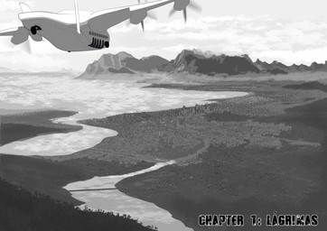 aircraft airplane bridge city city_background cityscape cloud fog lake landscape landscape_background mountain nature nature_background seaside sky text vehicle zero_pictured viola_bat absurd_res comic hi_res monochrome