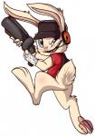 anthro clothing gun hat headgear headwear holding_gun holding_object holding_ranged_weapon holding_weapon male paws ranged_weapon solo weapon feline-fattale team_fortress_2 valve scout_(team_fortress_2) lagomorph leporid mammal rabbit hi_res