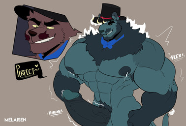 abs anthro armpit_hair barazoku big_muscles big_pecs big_penis black_clothing black_eyebrows black_hat black_headwear black_sclera blue_bow_tie bodily_fluids body_hair bow_tie brown_background brown_body brown_facial_hair brown_fur brown_mustache clothing dark_penis erection expansion eyebrows facial_hair fur genital_expansion genital_fluids genitals glans gloves_(marking) grin hat hat_only headgear headgear_only headwear headwear_only huge_muscles huge_penis humanoid_genitalia humanoid_penis lactating male male_lactation markings mostly_nude mostly_nude_anthro mostly_nude_male muscular muscular_anthro muscular_male mustache pecs penis penis_expansion possession precum simple_background smile solo teal_glans teeth text throbbing throbbing_penis top_hat_only vein veiny_penis white_text yellow_sclera yellow_text melaisen bernard_(melaisen) demon felid mammal pantherine 2022 absurd_res digital_drawing_(artwork) digital_media_(artwork) flat_colors hi_res portrait three-quarter_portrait