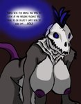 anthro bent_over blue_eyes bone breasts dominant feathers female neck_tuft profanity skull skull_head solo text tuft wallcroft666 american_mythology indigenous_north_american_mythology mythology north_american_mythology wendigo english_text hi_res